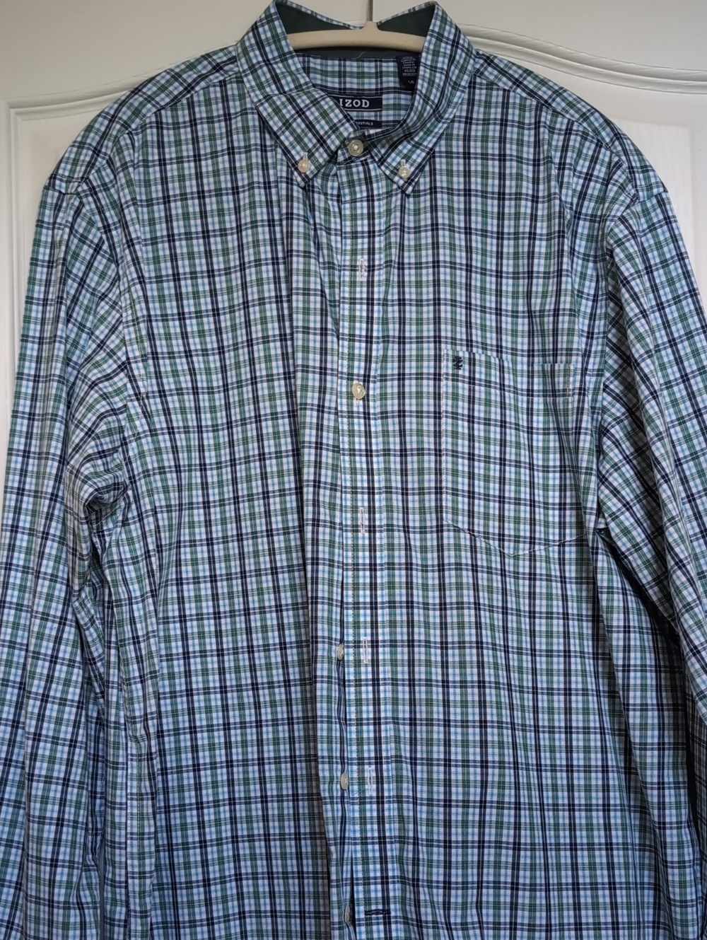 Izod Green and Blue Plaid Button-Down Shirt